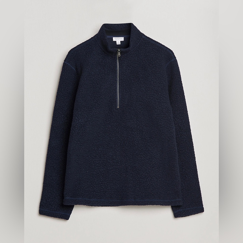 Sunspel Wool Navy Quarter Zip Fleece